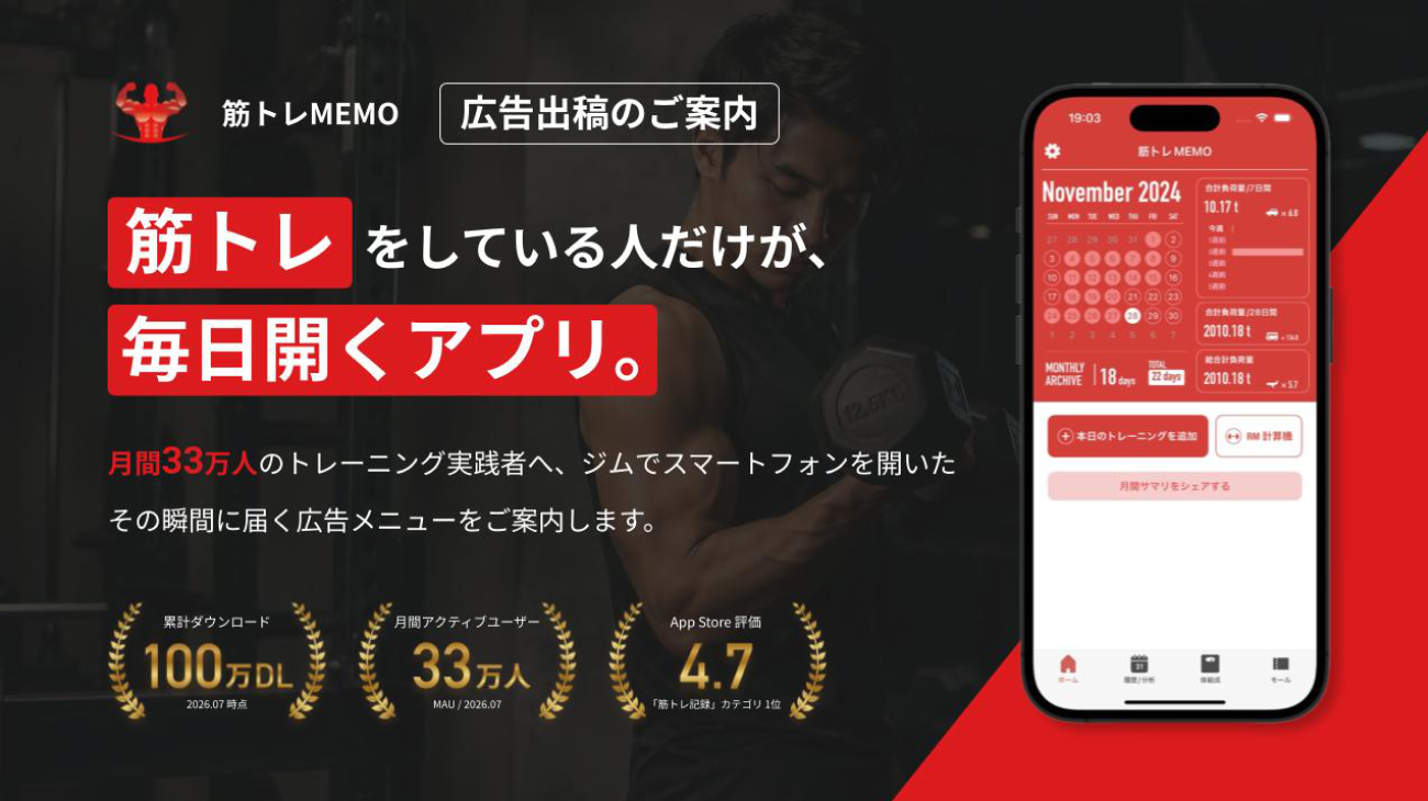 筋トレMEMO 広告掲載のご案内 資料表紙